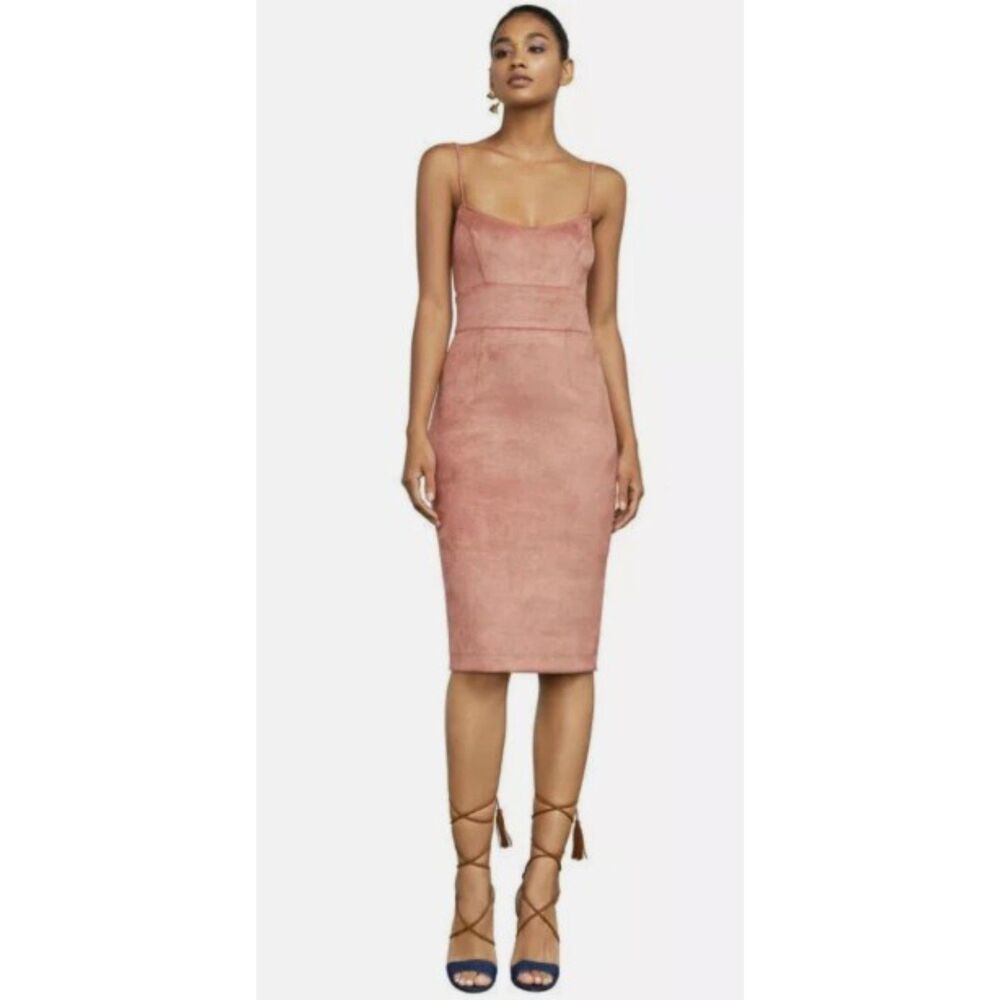 BCBGMAXAZRIA - Alese Faux Suede Midi Sheath Dress Rose Pink - Size S